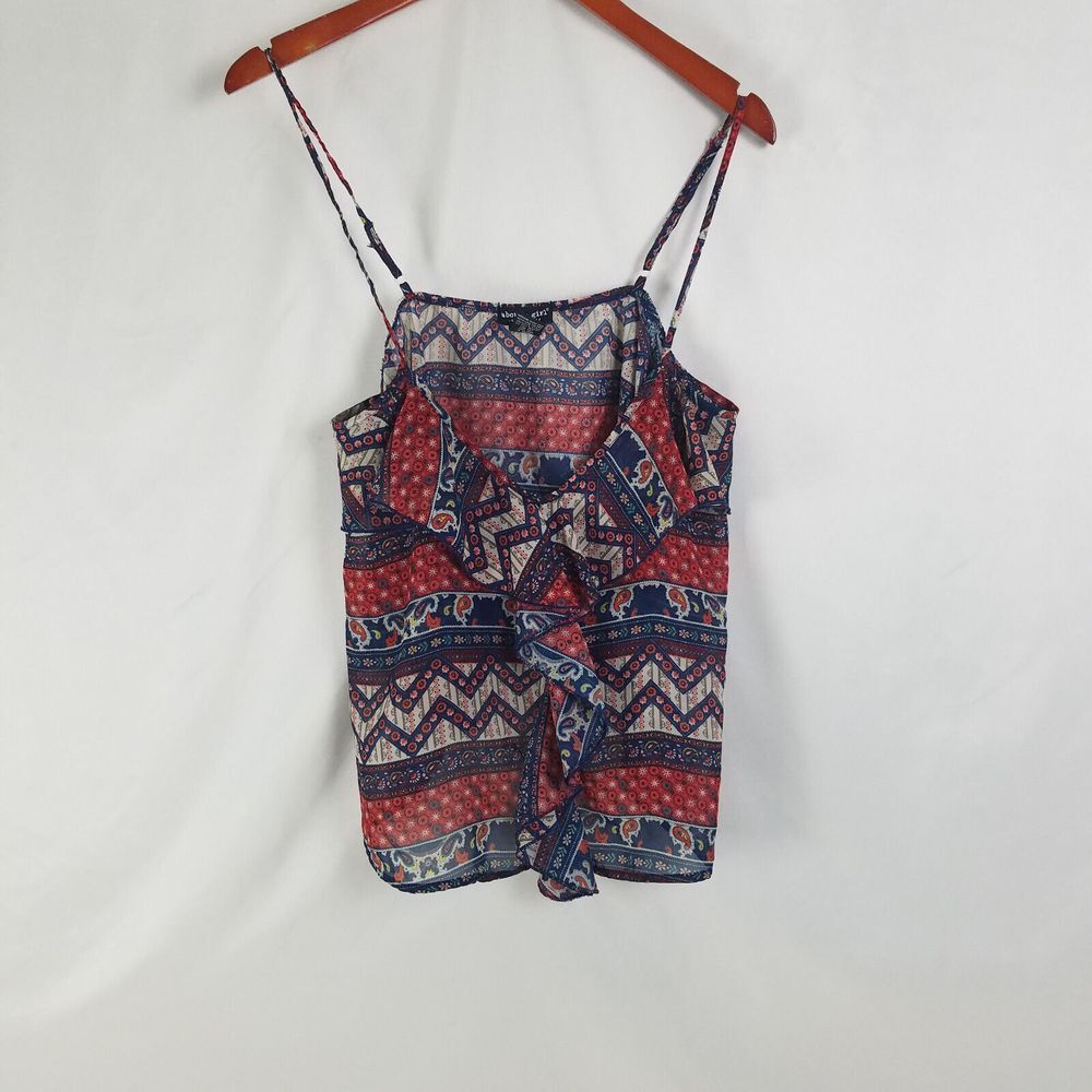 About a Girl Shirt Juniors Large Spaghetti‎ Strap Top Sleeveless Ruffle V Neck